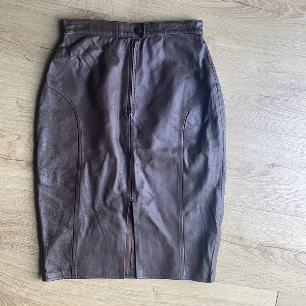 Vintage brown leather high waisted skirt